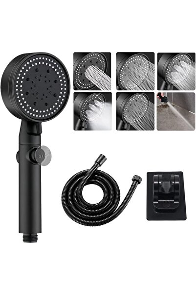 NAN Shower set with stand, Nan, economy function, hose 150 cm, ABS, black
