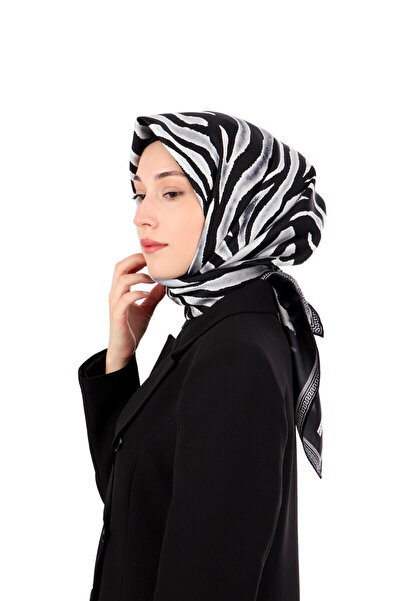 Bursa İpek Eșarfă din mătase twill cu model de zebră gri