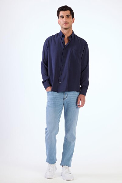 Dufy Lacivert Modal Düz Renk Regular Fit Erkek Gömlek