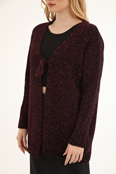 Suede Style 51122 - Stylish and Comfortable Women's Long Knitted Tie-Up Jacket