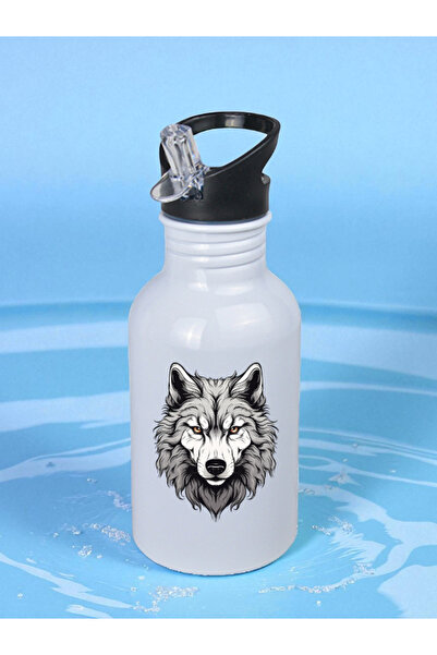 lili hediyelik Gray Wolf Water Bottle 600 ml - Children's Water Bottle, Children's Water Bottle