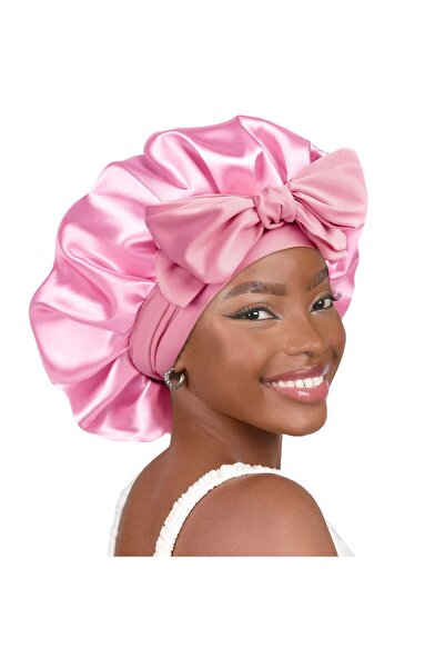 Elindor Bonetă dublă din satin pentru protecția părului, bandă reglabilă, roz