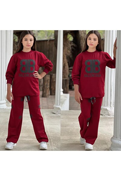 muzur kids Girl's Full Lycra Print Detailed Bottom and Top Seasonal Tracksuit Set