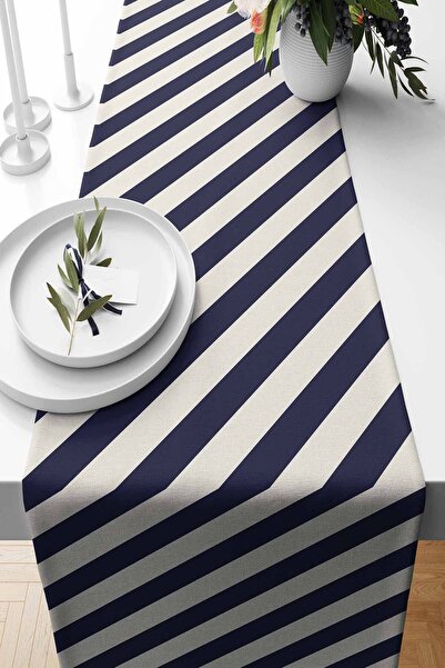 Pilloveland Runner Çizgili Desenli Süet Dokuma 140*40 Cm