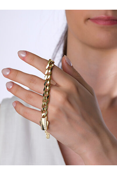 ÇAĞLAYAN KUYUMCULUK 14 Ayar Altın İtalyan Taş Kilit Gurmet Bileklik