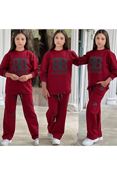muzur kids Girl's Full Lycra Print Detailed Bottom and Top Seasonal Tracksuit Set