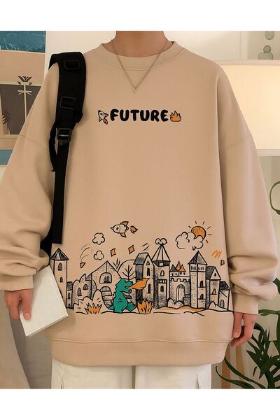 DM DOLCE MORE سترة رياضية يونيسكس مطبوعة بتصميم مستقبلي من القطن الممشط بثلاث...