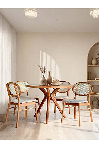 Gazzini Furniture Berlin Natural Ahşap Masa Sandalye Takımı 100x100