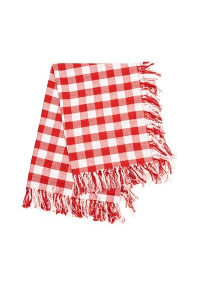 E EFRALL Textile tablecloth with geometric pattern, tassels, 130x180 cm, Red