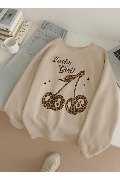 DM DOLCE MORE 3 İPLİK PENYE LUCKY GİRL BASKILI UNİSEX SWEATSHIRT
