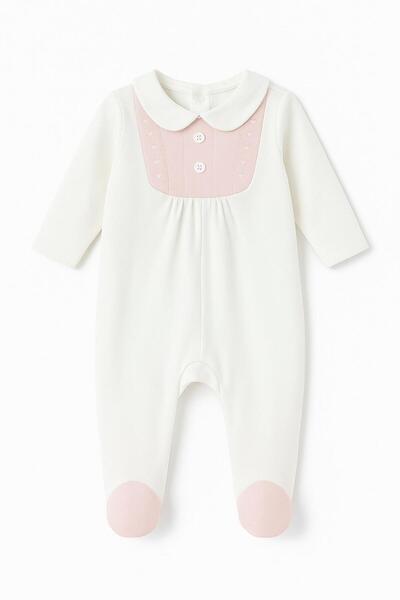 Emsun Kız Bebek Beyaz Bebe Yaka Ayaklı Tulum