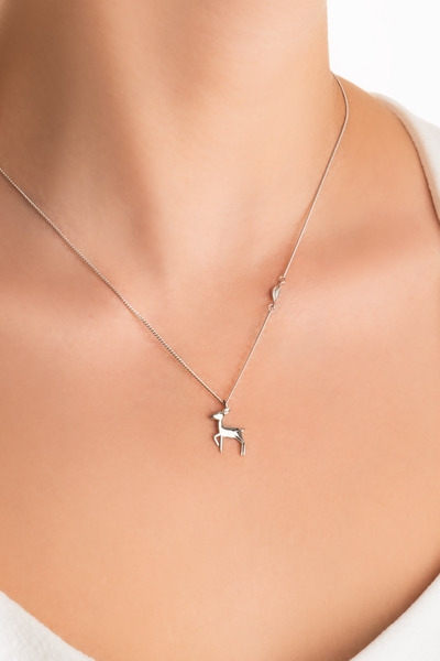 So CHIC... Little Deer 18 Ayar Beyaz Altın Kaplama 47 Cm Gümüş Kolye