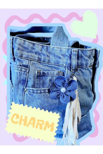 Dema El İşçiliği Charm Detaylı Denim Omuz Çantası