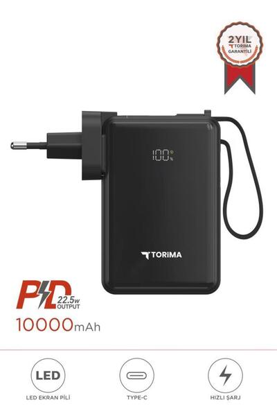 Torima Taşınabilir Batarya 10000 Mah Type-C Hızlı Şarj Dijital Göstergeli 22,5W Powerbank TRM-1017 Siyah