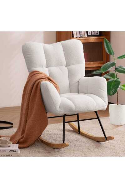 Elindor ® Rocking Chair with Soft Cushion and High Back, Fluffy, Supports 115kg