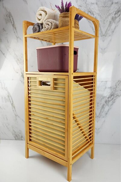 Duffa Bambu Çamaşır Sepeti Ve Banyo Raflı Düzenleyici Banyo Dolabı Büyük Boy Kumaş Sepet