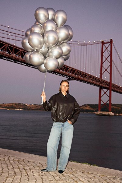 Bershka Faux leather bomber jacket with belt