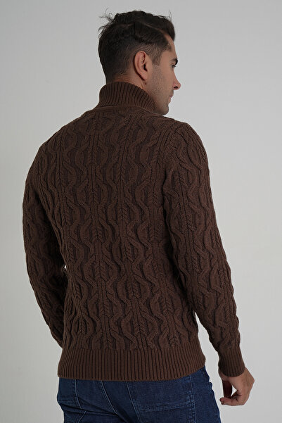 Trist Star Men's Brown Fisherman Hair Braided Wool Sweater Trist-5354