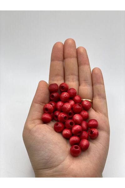 Artdeco 10 mm Red Wooden Beads (50 Gr 135 Pieces) Wide Hole Diameter 4 mm Macrame Bag Bracelet Jewelry Board