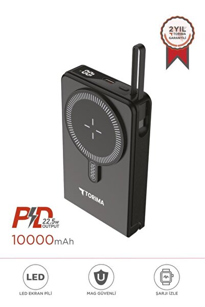 Torima Taşınabilir Batarya 10000 Mah Type-C Hızlı Şarj 22,5W Magsafe Powerbank TRM-1019 Siyah