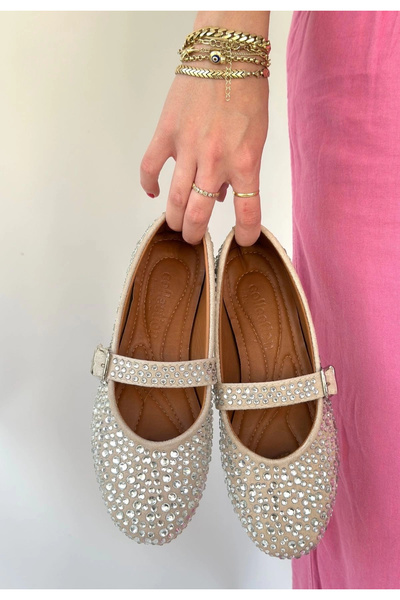 KAZAX Denya Beige Suede Ballerina Shoes
