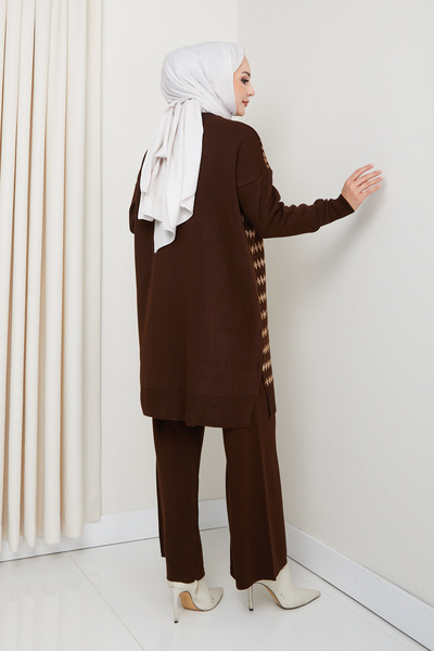 Kirazgym Diamond Glitter Detail Steel Mesh Comfortable Fit Women's Tunic and Pants Hijab Knitwear Set