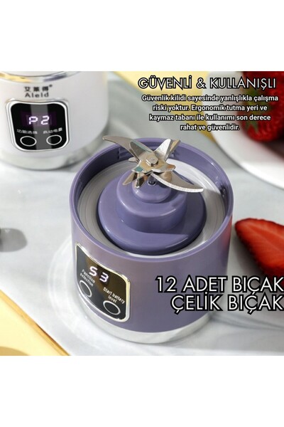 Polham 1500Mah Şarjlı Taşınabilir 12 Bıçaklı 50W Süper Güçlü Buz Kırıcı Kişisel Smoothie Blenderı