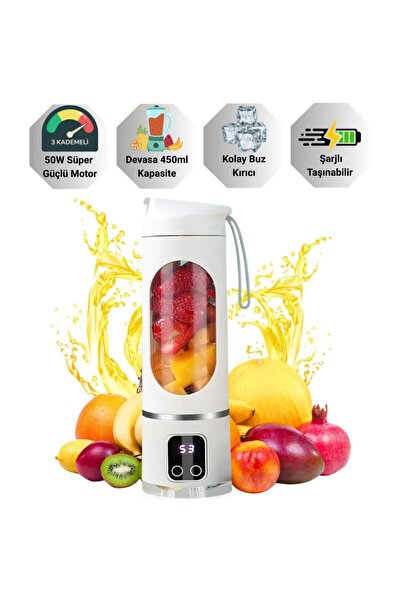 Polham 1500Mah Şarjlı Taşınabilir 12 Bıçaklı 50W Süper Güçlü Buz Kırıcı Kişisel Smoothie Blenderı