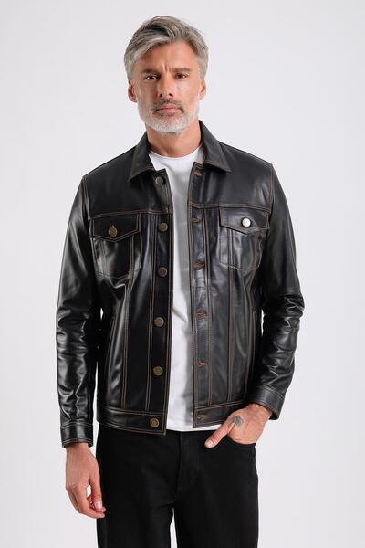 MQ Leather Maroquin Leather Enzo Erkek Hakiki Deri Ceket