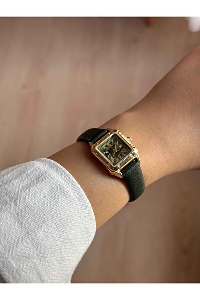 Vola Collection Square Dial Thin Green Leather Strap Women's Wristwatch -52