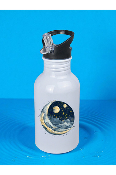lili hediyelik زجاجة ماء مطبوعة على شكل قمر ليلي سعة 600 مل - زجاجة ماء للبنات، زجاجات ماء للبنات
