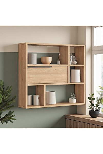 Robin Home Mutfak Salon Duvar Rafı Kitaplık 90cm Kapaklı Sepet