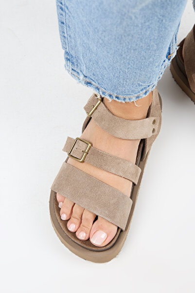 Manijero Sara Genuine Leather Mink High Sole Sandals Slippers