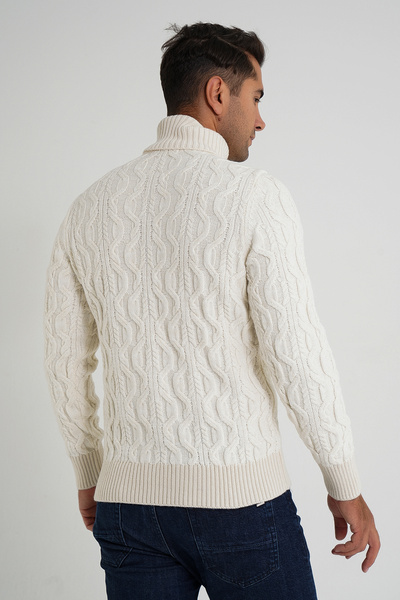 Trist Star Men's Bone Fishman Hair Braided Wool Sweater Trist-5354