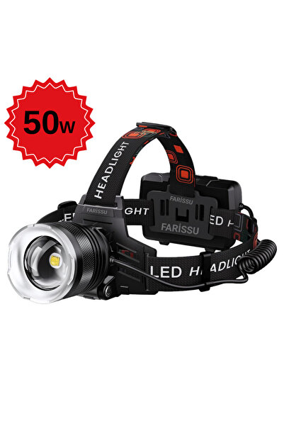 farissu SMALL SUN 50W 1500 Lümen 1 KM Menzilli USB Şarjlı, Zoom Özellikli Kafa Feneri