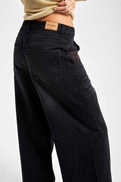 its basic Дамски дънки в цвят тъмно сиво 2w5-1 с панталон с широка кройка, джобове и 100% памук