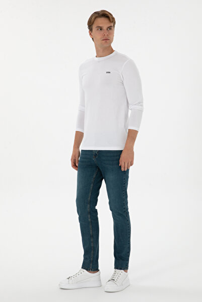 U.S. Polo Assn. Erkek Slim Fit Bisiklet Yaka Beyaz Süprem Basic Sweatshirt 50313744-VR013