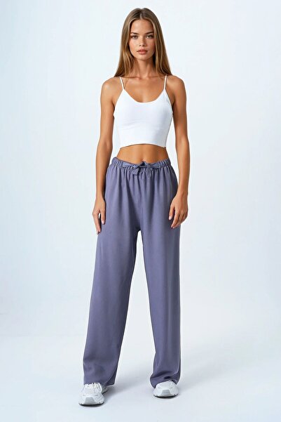 VAGGON Women's Mink Tied Elastic Waist Linen Palazzo Pants Vs00839