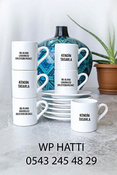 BİBANAPROMOSYON 6'lı Baskılı Türk Kahvesi Fincanı - Kişiye Özel Baskılı Türk Kahvesi