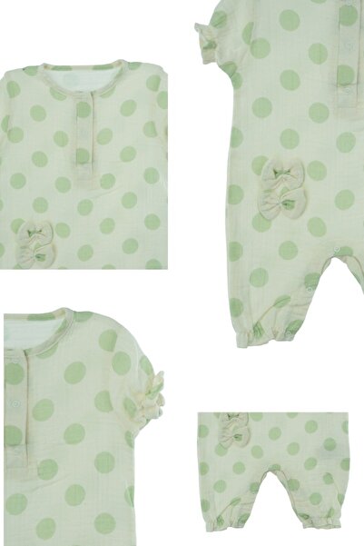 Oppland Baby Girl Romper 6-12 Months Organic Muslin Cotton Fabric Linen Short Sleeve Snap Fastener Opkbt25Byzmod50