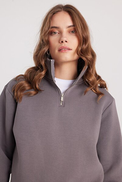 Tudors Γυναικείο φούτερ με ψηλό γιακά με μισό φερμουάρ, άνετο βαμβακερό εσωτερικό φλις, χαλαρή εφαρμογή