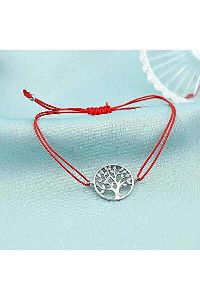 Bijuteria SORELLY Bratara Argint Snur Rosu Copacul Vietii cu Pietre Albe