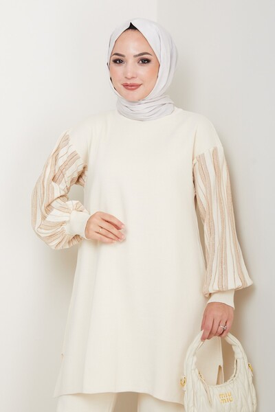 KAYA BUTİK Sim Detaylı Balon Kollu Triko Tunik