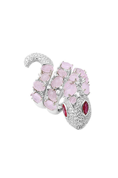 Bijuteria SORELLY Inel Argint Sarpe cu Pietre Cuart Roz 18