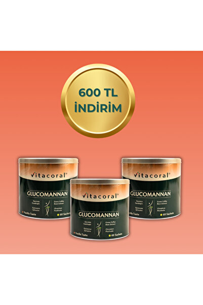 Vitacoral Glucomannan 3'lü Paket | Glucomannan Complex | Şekersiz | 30 Günlük x 3