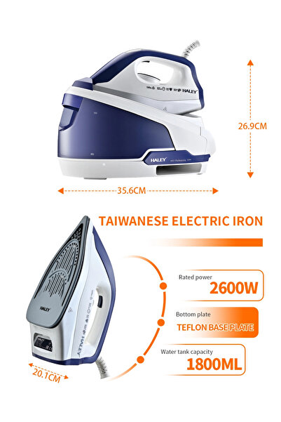 HALEY Fier de călcat cu abur HY-2080, 2600W – 1800ml, talpă ceramică, autocurățare, anti-picurare, anticalcar