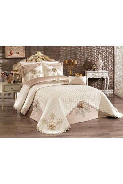 CASA SABRY Cotton Bedspread 260x260 with Lace +3 Pillowcases, Gulperi