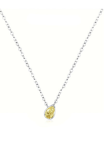 Brezza Lusso Jewelry 925 Ayar Gümüş Sitrin Taşlı Güneş Damlası Minimal Kadın ...