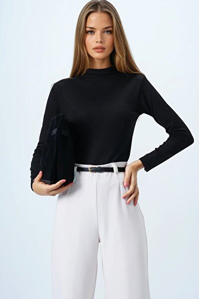 VAGGON Γυναικεία Μαύρη Ψηλός λαιμός Basic από Βαμβάκι και Ελαστικό ύφασμα με Ορθοστάτη και Γιακά Vs00848