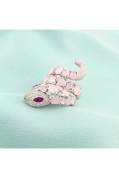 Bijuteria SORELLY Inel Argint Sarpe cu Pietre Cuart Roz 18